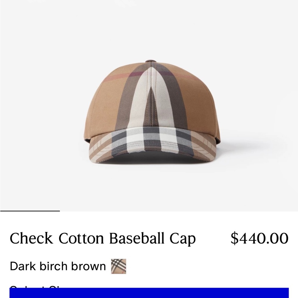 Burberry Logo Detail Exaggerated Check Cotton Baseball Cap -XS - Picture 6 of 7